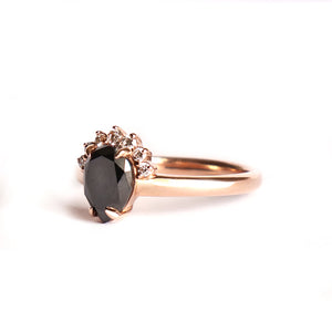 Diamond Crowned Pear Cut Black Diamond Ring