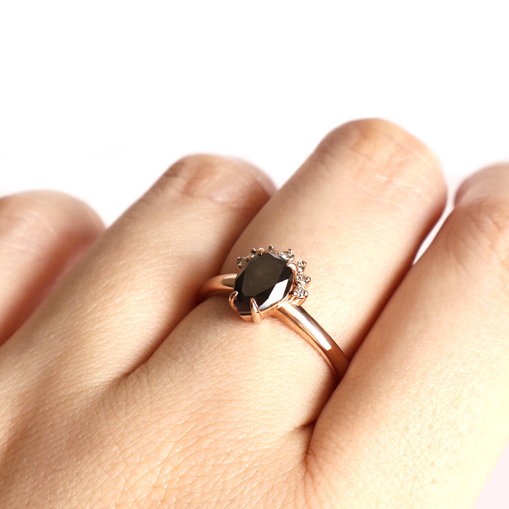 Diamond Crowned Pear Cut Black Diamond Ring