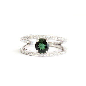 Diamond Encrusted Split Band Green Tourmaline Ring