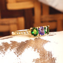 Diamond Shoulder Tsavorite and Tanzanite Yellow Gold Ring