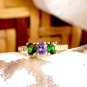 Diamond Shoulder Tsavorite and Tanzanite Yellow Gold Ring