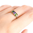 Diamond Shoulder Tsavorite and Tanzanite Yellow Gold Ring