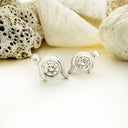 Diamond Studs With White Gold Bead and Curve Detailing