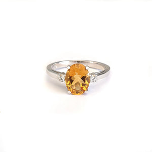 Divine Oval Citrine and Diamond Shoulder Highlight White Gold Ring