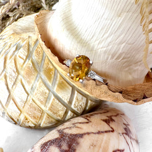 Divine Oval Citrine and Diamond Shoulder Highlight White Gold Ring