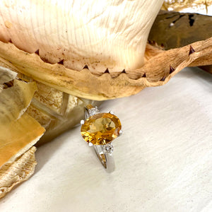 Divine Oval Citrine and Diamond Shoulder Highlight White Gold Ring