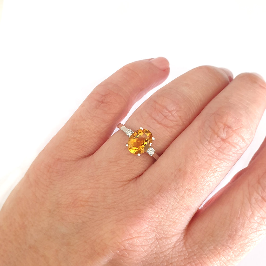 Divine Oval Citrine and Diamond Shoulder Highlight White Gold Ring