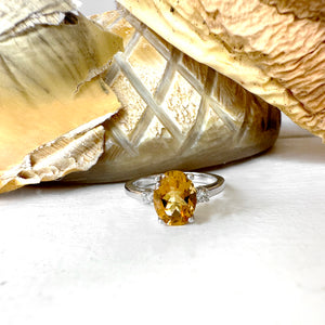 Divine Oval Citrine and Diamond Shoulder Highlight White Gold Ring