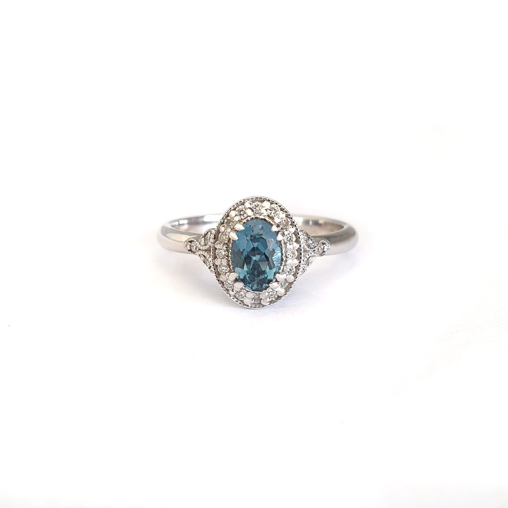 Divinely Decorative London Blue Topaz and Diamond White Gold Ring