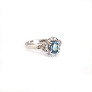 Divinely Decorative London Blue Topaz and Diamond White Gold Ring