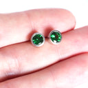 Divinely Deep Green Bezel Set Round Cut Tsavorite White Gold Studs