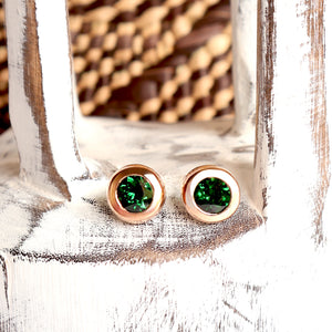 Divinely Deep Green Bezel Set Tsavorite Rose Gold Studs