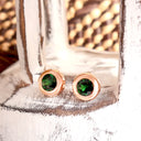 Divinely Deep Green Bezel Set Tsavorite Rose Gold Studs