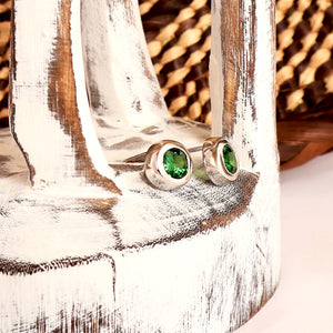 Divinely Deep Green Bezel Set Tsavorite White Gold Studs