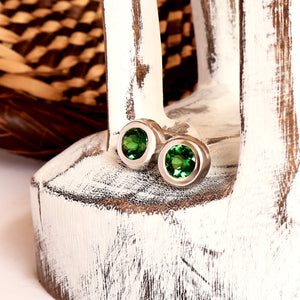 Divinely Deep Green Bezel Set Tsavorite White Gold Studs