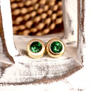 Divinely Deep Green Bezel Set Tsavorite Yellow Gold Studs
