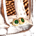 Divinely Deep Green Bezel Set Tsavorite Yellow Gold Studs