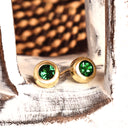 Divinely Deep Green Bezel Set Tsavorite Yellow Gold Studs
