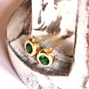 Divinely Deep Green Bezel Set Tsavorite Yellow Gold Studs