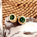 Divinely Deep Green Bezel Set Tsavorite Yellow Gold Studs