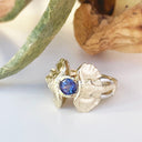 Double Elephant Head Ring with Tanzanite in Yellow Gold