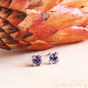 Double Four Claw Cushion Cut Tanzanite White Gold Studs