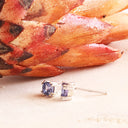 Double Four Claw Cushion Cut Tanzanite White Gold Studs