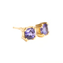 Double Four Claw Cushion Cut Tanzanite Yellow Gold Studs