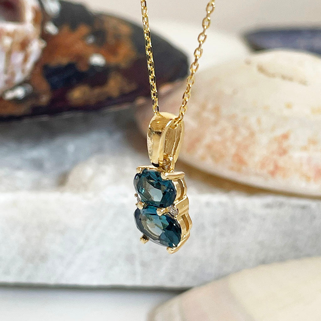 Double Oval London Blue Topaz and Diamond Pendant