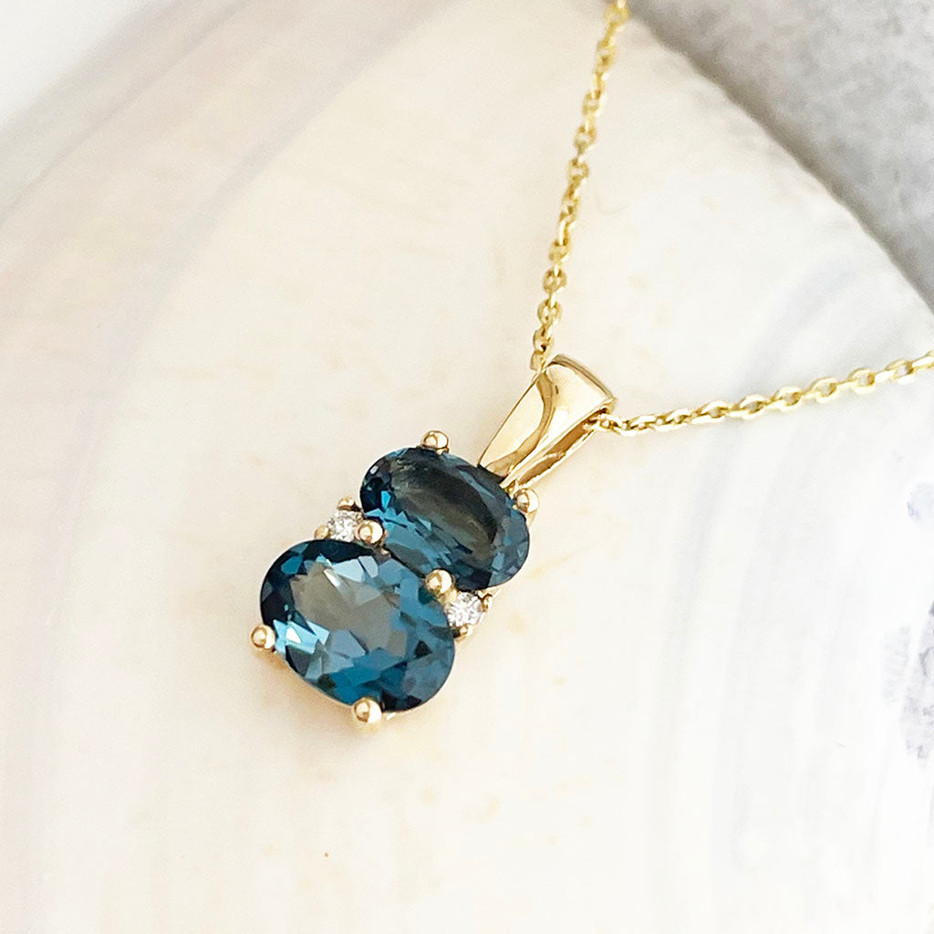 Double Oval London Blue Topaz and Diamond Pendant