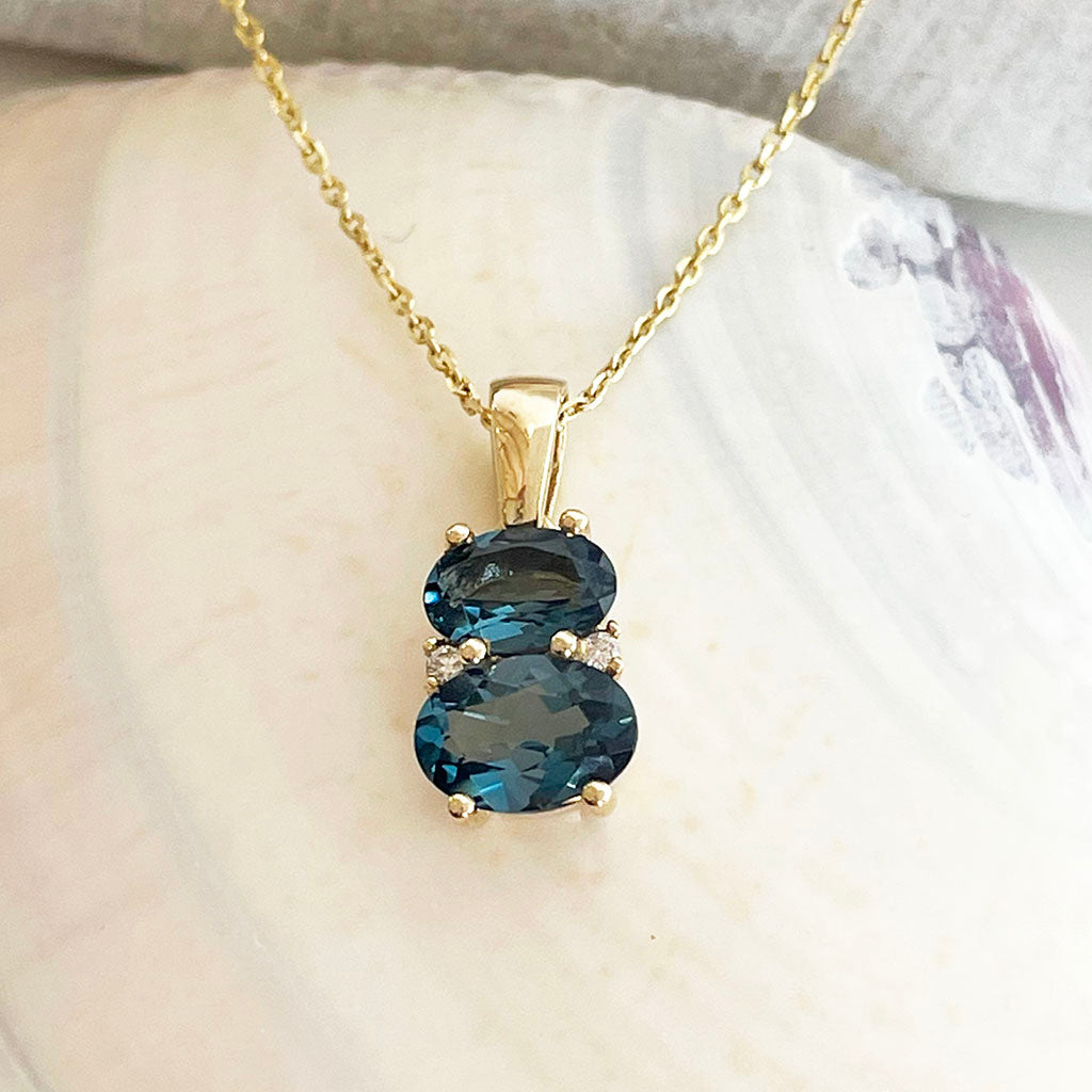 Double Oval London Blue Topaz and Diamond Pendant