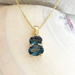 Double Oval London Blue Topaz and Diamond Pendant