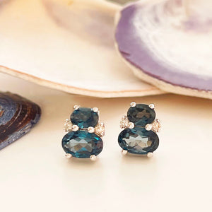 Oval London Blue Topaz and Diamond Stud earrings