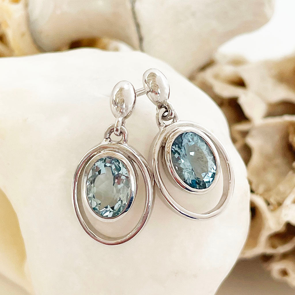 Oval Aquamarine White Gold Drop Earrings