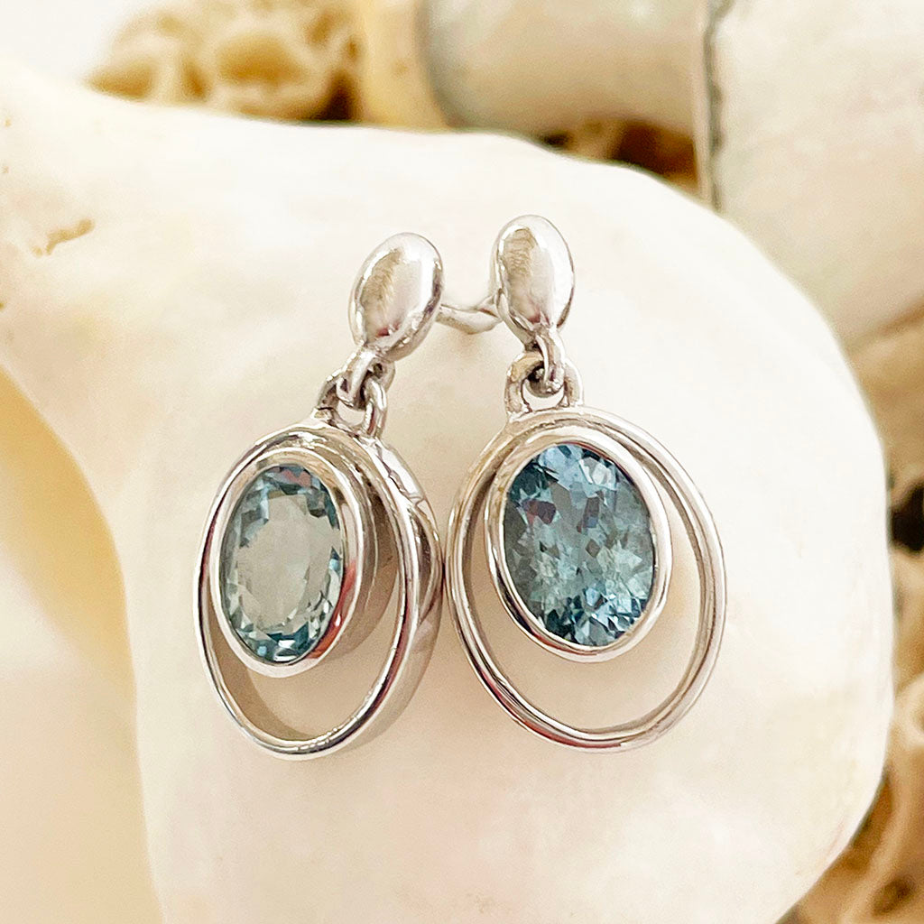 Oval Aquamarine White Gold Drop Earrings