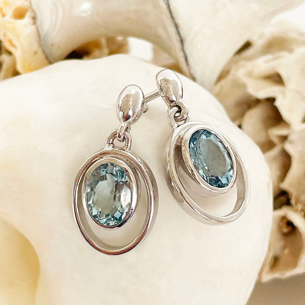 Oval Aquamarine White Gold Drop Earrings