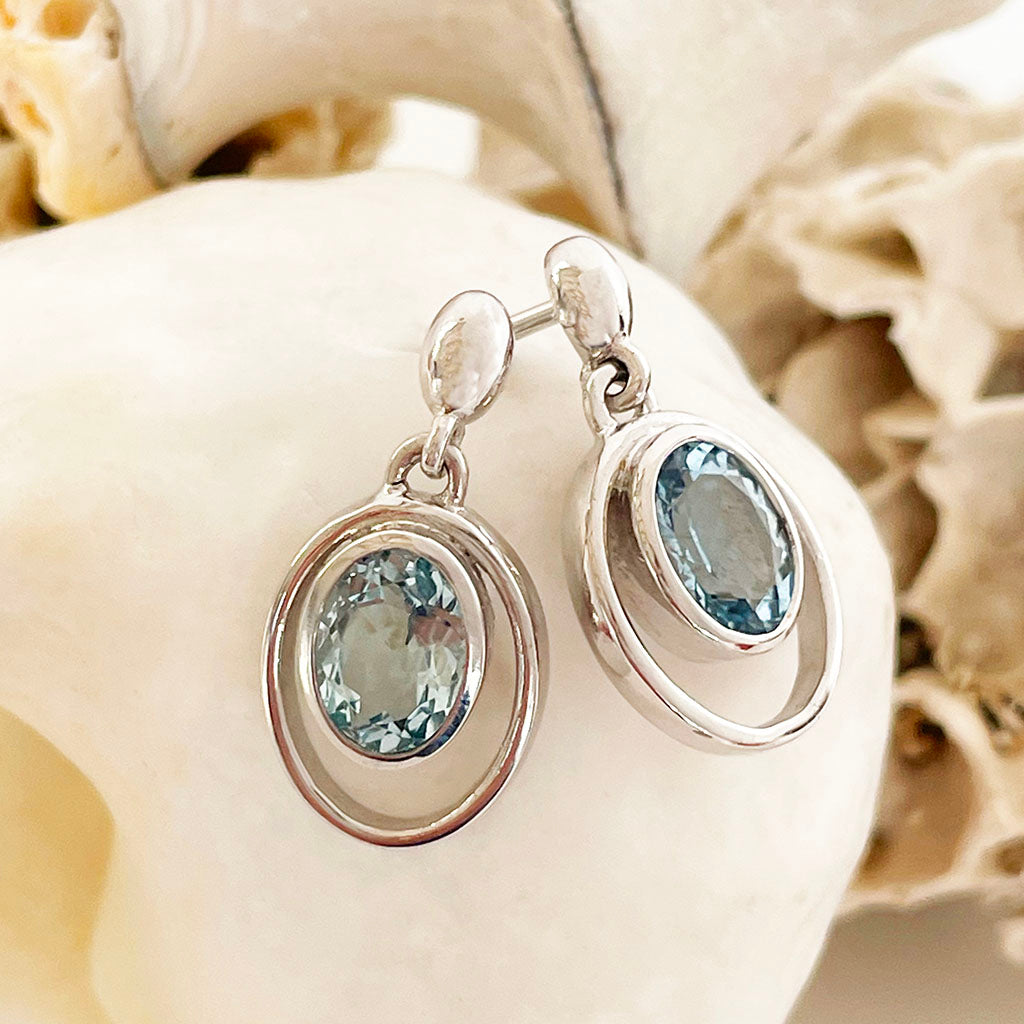 Oval Aquamarine White Gold Drop Earrings