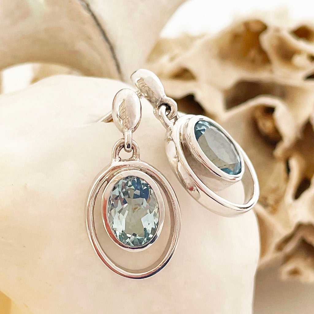 Oval Aquamarine White Gold Drop Earrings