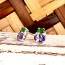 Double Oval Tsavorite and Tanzanite Earrings with Diamond Highlights