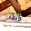 Double Oval Tsavorite and Tanzanite Earrings with Diamond Highlights