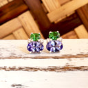Double Oval Tsavorite and Tanzanite Earrings with Diamond Highlights