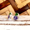 Double Oval Tsavorite and Tanzanite Earrings with Diamond Highlights