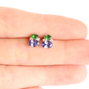 Double Oval Tsavorite and Tanzanite Earrings with Diamond Highlights