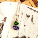 Double Oval Tsavorite and Tanzanite Pendant with Diamond Highlight in White Gold