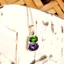 Double Oval Tsavorite and Tanzanite Pendant with Diamond Highlight in White Gold