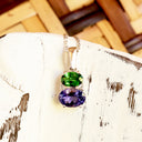 Double Oval Tsavorite and Tanzanite Pendant with Diamond Highlight in White Gold