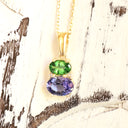 Double Oval Tsavorite and Tanzanite Pendant with Diamond Highlight in Yellow Gold