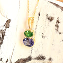 Double Oval Tsavorite and Tanzanite Pendant with Diamond Highlight in Yellow Gold