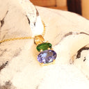 Double Oval Tsavorite and Tanzanite Pendant with Diamond Highlight in Yellow Gold
