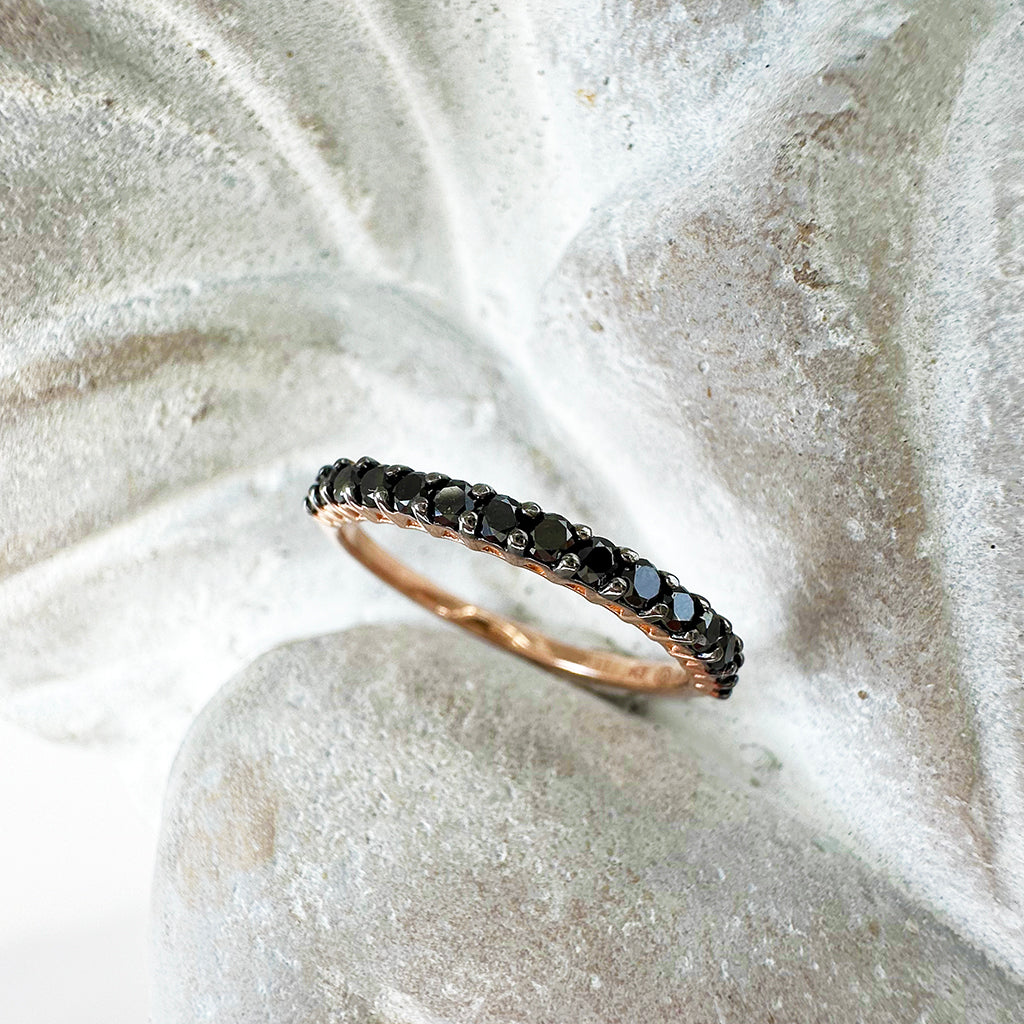 Dramatic Eternity Styled Black Diamond with Black Claws Rose Gold Ring